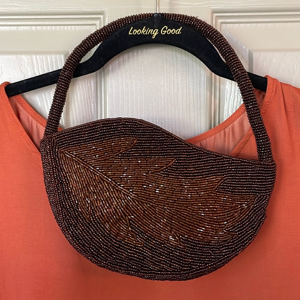 Beautiful Vintage Bronze Brown Small Beaded Bag with a Handle